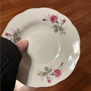 Vintage Floral Porcelain Saucer - Pink and Green